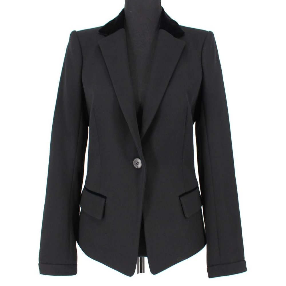 Balenciaga Paris Black Wool Silk Velvet Trim Jacket Single Breasted Blazer 38 S - Picture 1 of 7